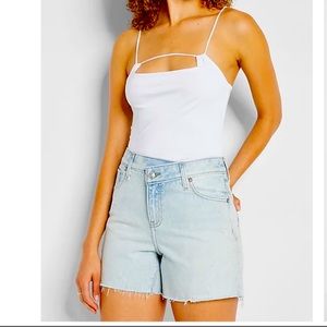 Express crossover waistband boyfriend jean shorts